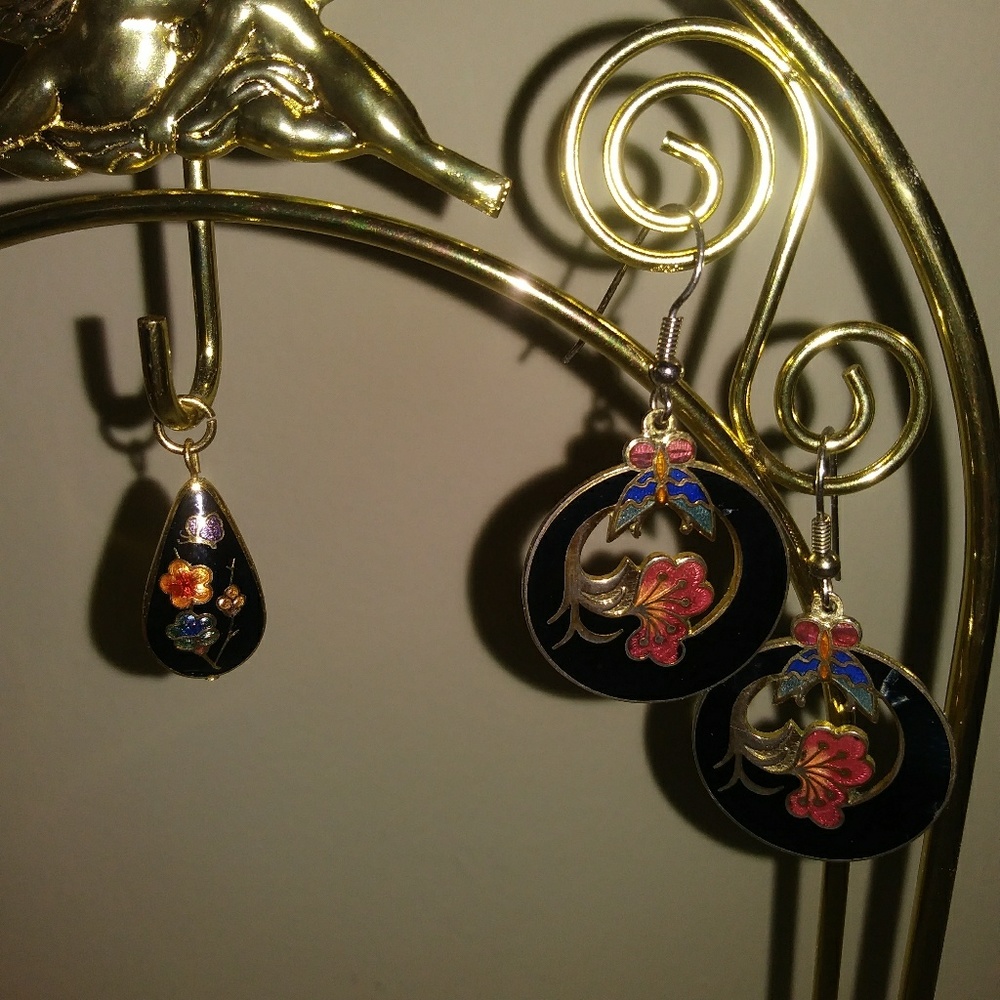 Vintage Cloisonne Pendent & Earrings